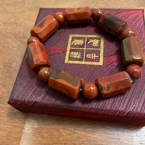 Vintage Red Jasper Stone Bracelet Elastic Stretch Bracelet